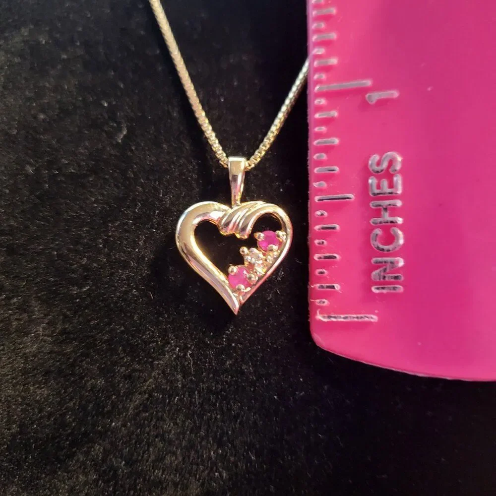 Ross Simons Ruby Diamond Heart Gold over Sterling Silver Pendant Necklace